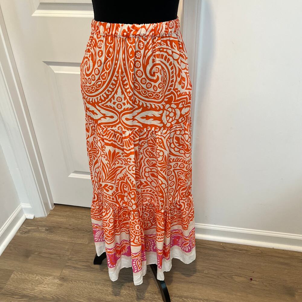 Valerie Khalfon Paris Lindy Maxi Skirt‎ Orange SZ XXS Small Vacation ResortWear